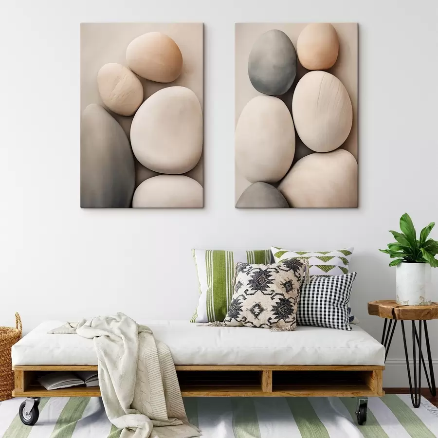 Tableau Des pierres lisses et arrondies dans diverses teintes neutres, dans un style minimaliste m30482