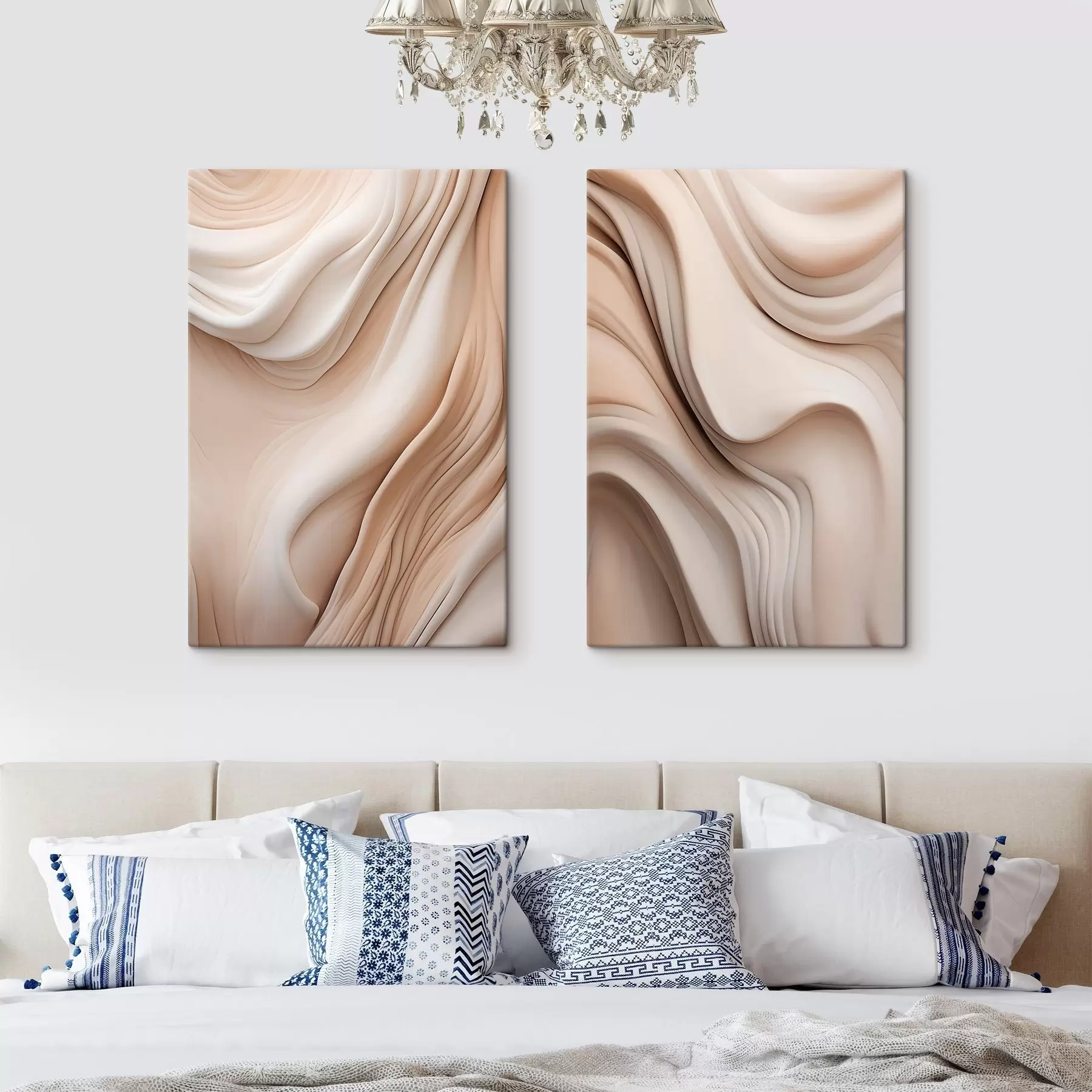 Tableau Des textures fluides et abstraites dans des tons crème et beige, rehaussées d'ombres douces m30484