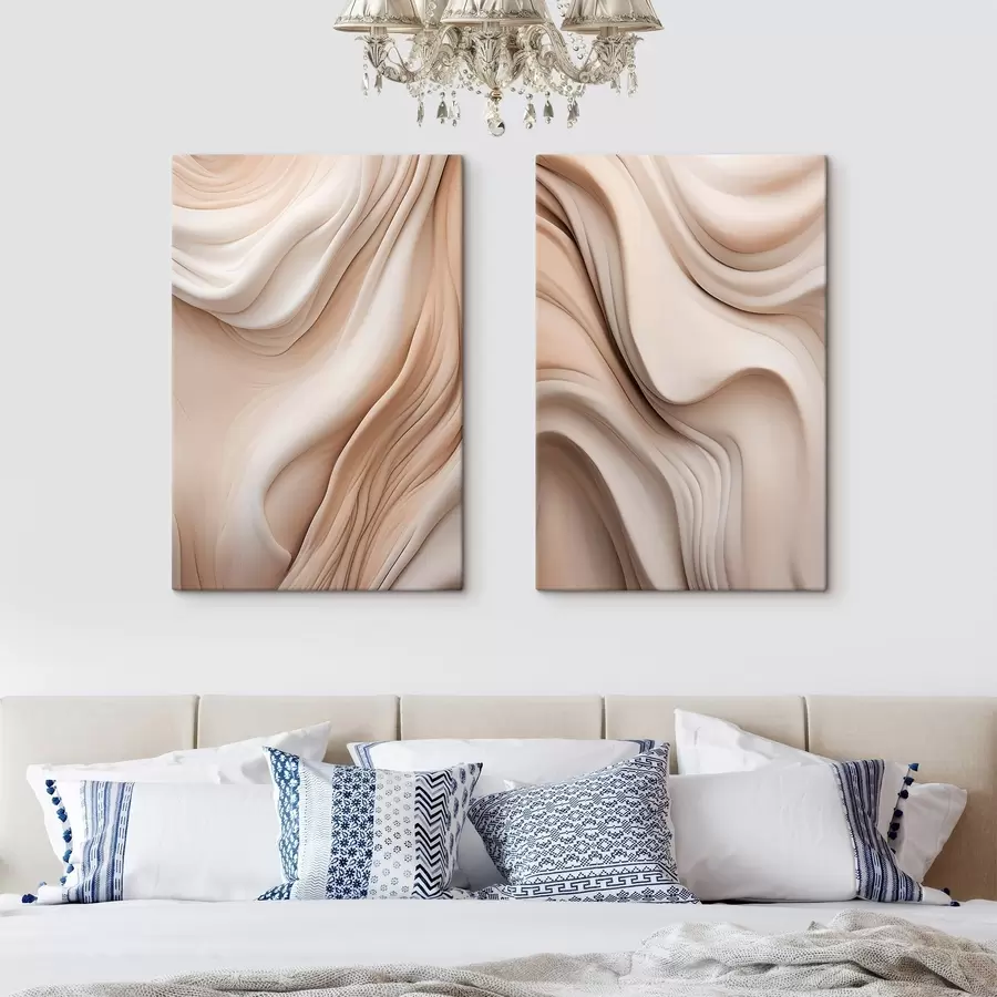 Tableau Des textures fluides et abstraites dans des tons crème et beige, rehaussées d'ombres douces m30484