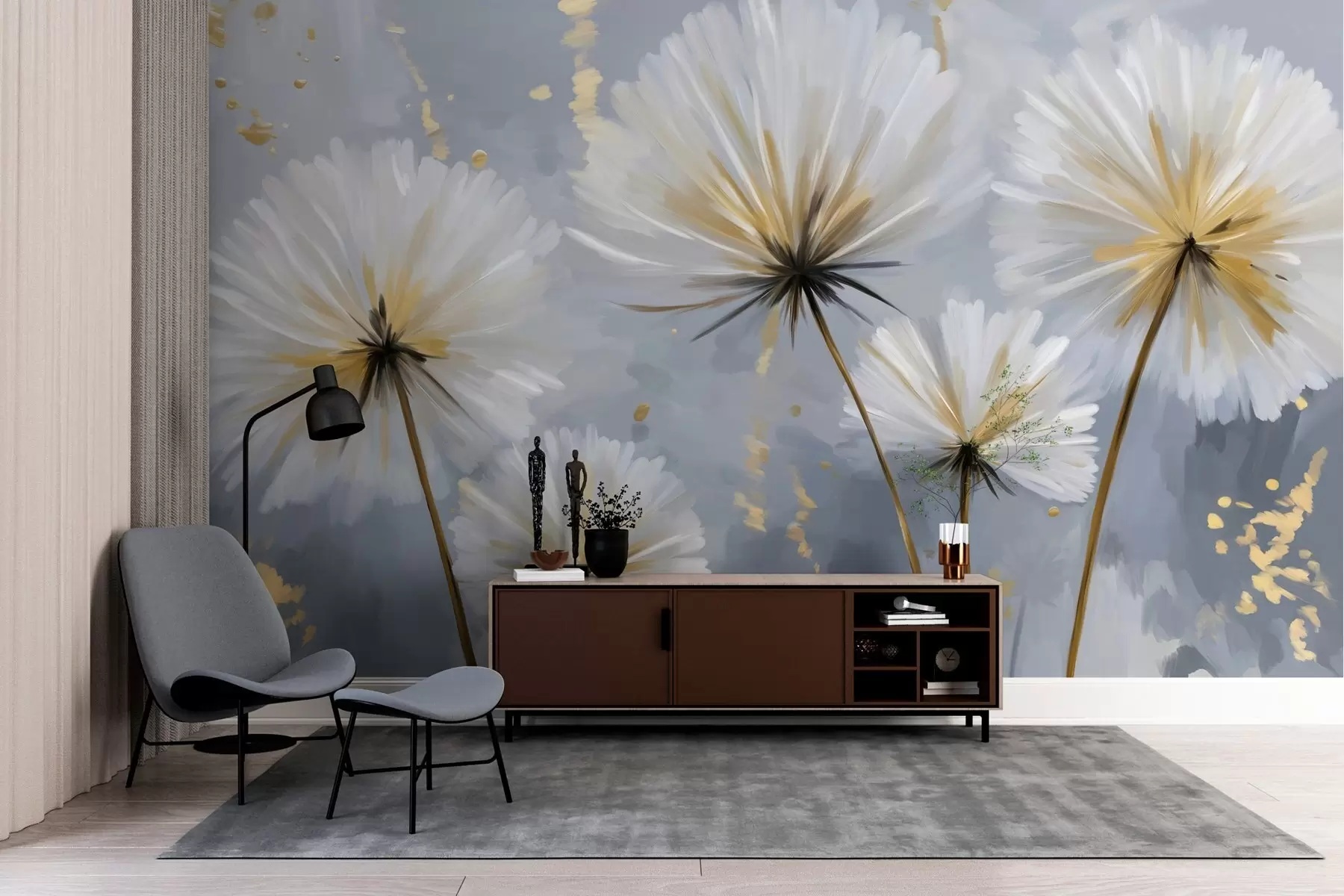 Papier peint des pissenlits luxuriants dans un style pittoresque w05570