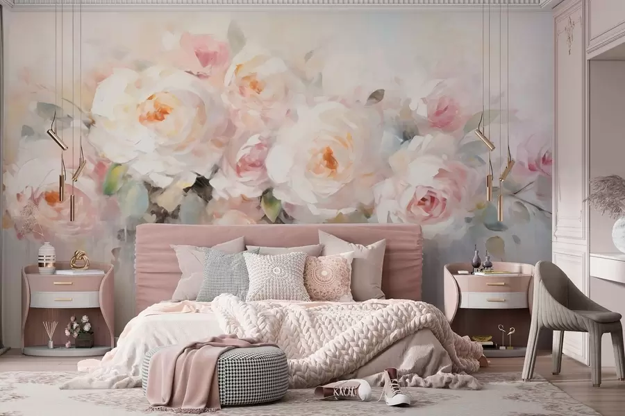 Papier peint Fleurs classiques, roses w05614