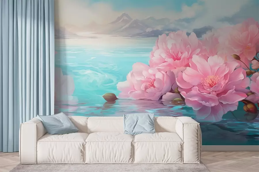 Papier peint Un lac fleuri w05621