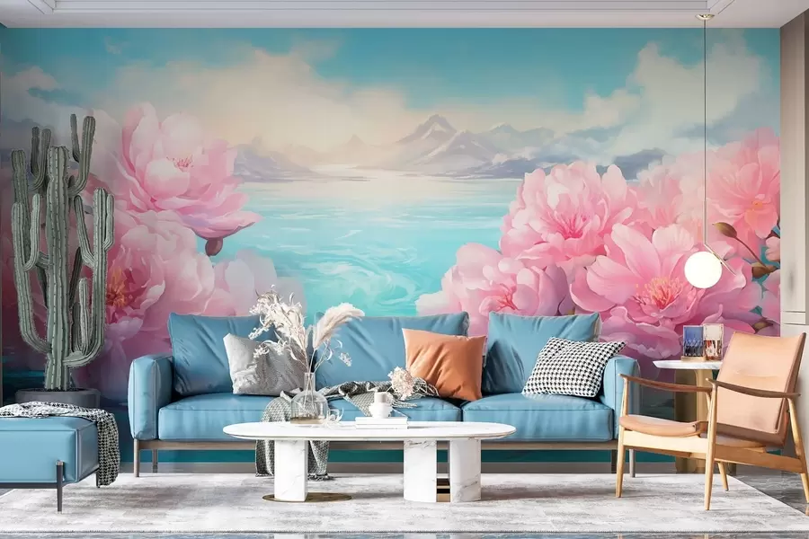 Papier peint Un lac fleuri w05621