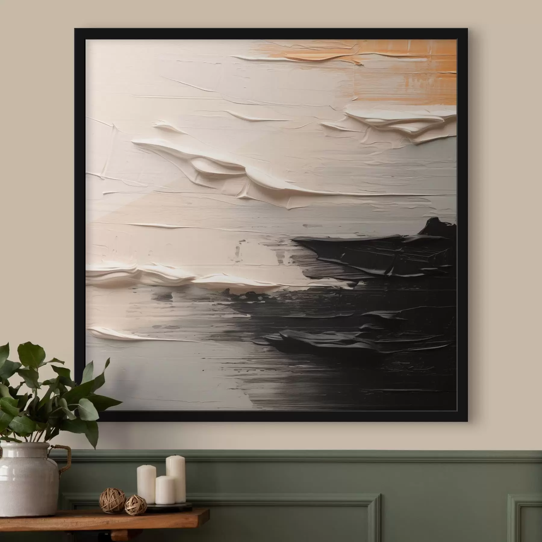 Papier peint Abstraction texturée avec des traits crème et noirs f49184
