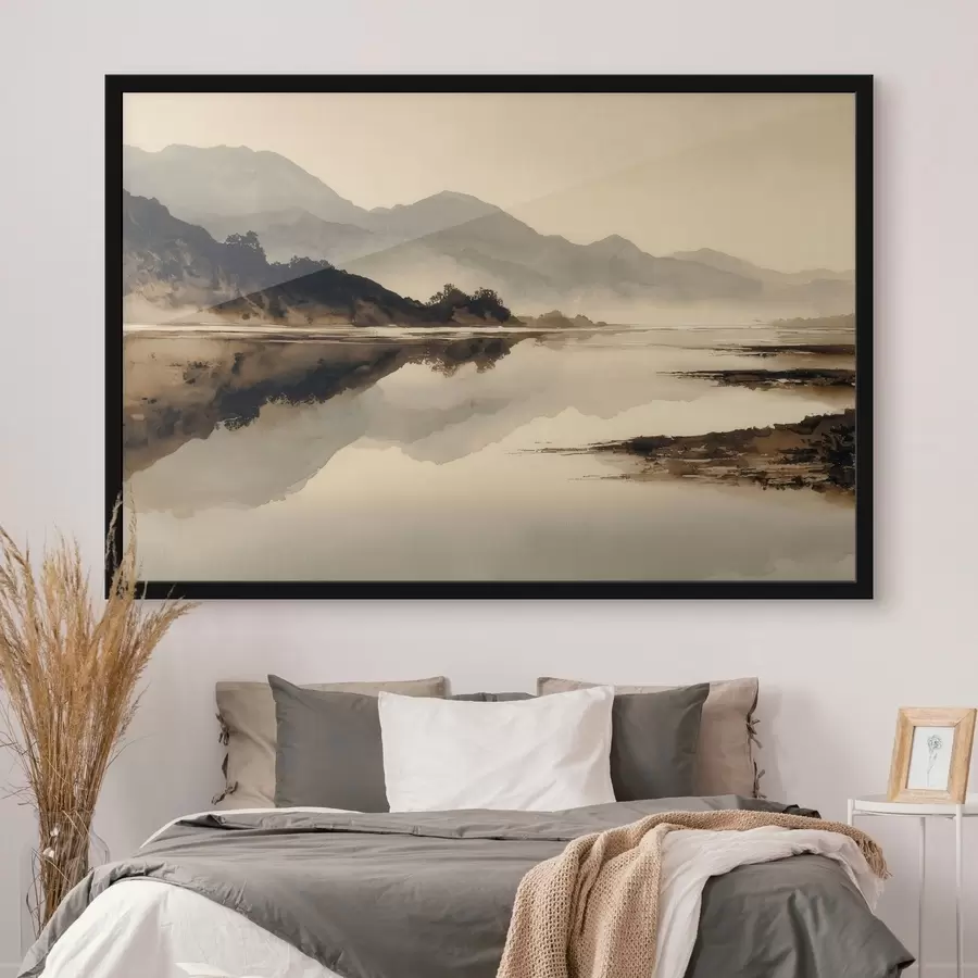 Papier peint Paysage montagneux serein avec reflet dans l'eau f49185