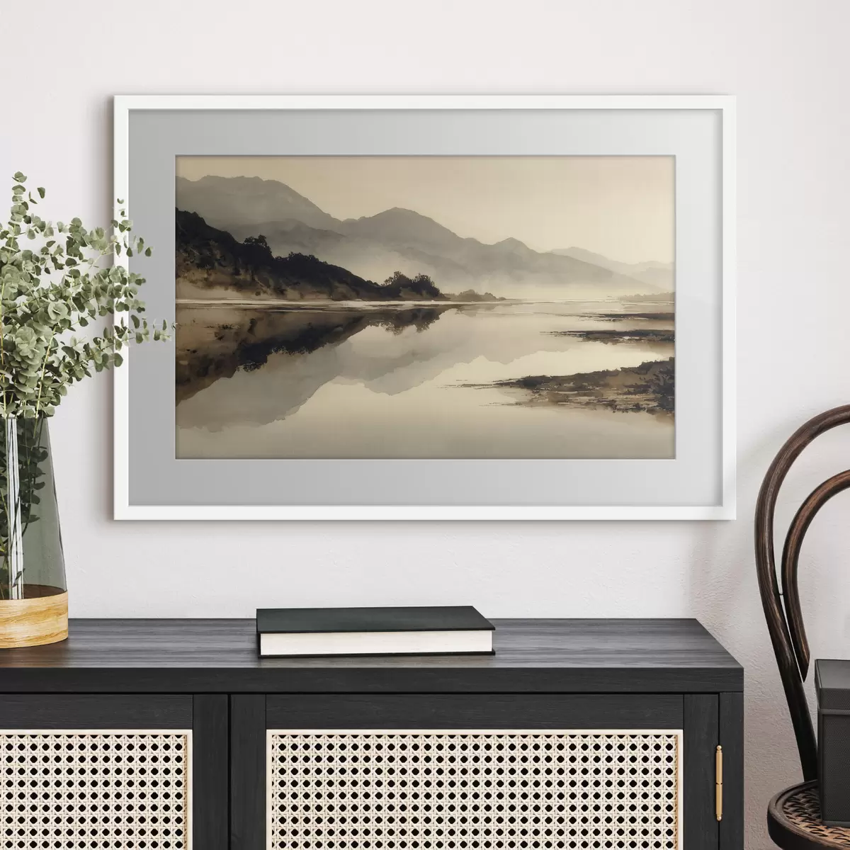 Poster Paysage montagneux serein avec reflet dans l'eau f49185