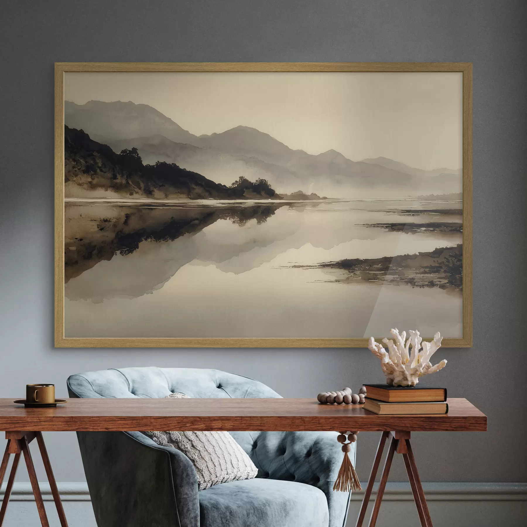 Papier peint Paysage montagneux serein avec reflet dans l'eau f49185