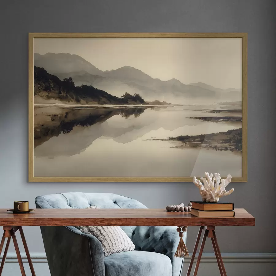 Papier peint Paysage montagneux serein avec reflet dans l'eau f49185