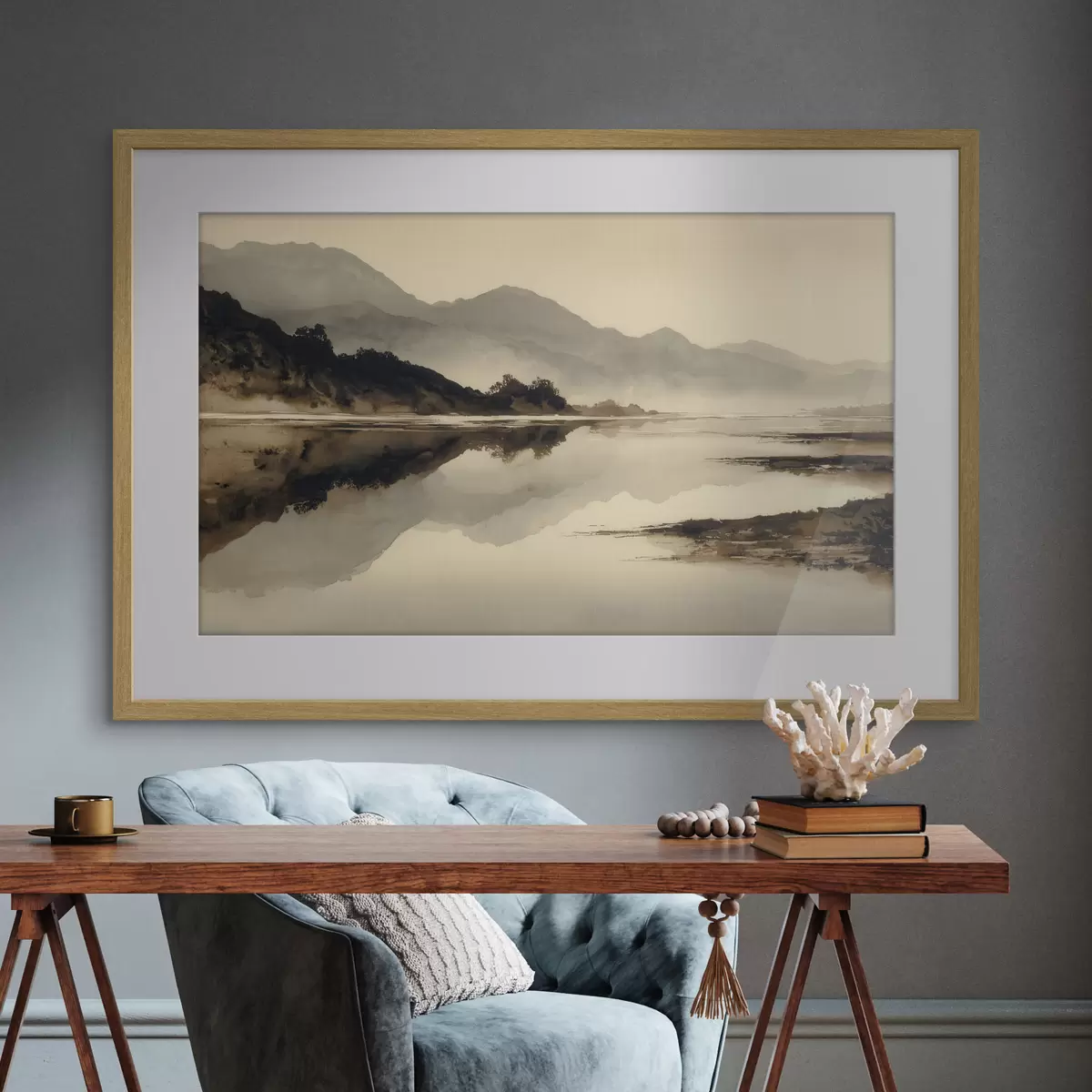 Poster Paysage montagneux serein avec reflet dans l'eau f49185