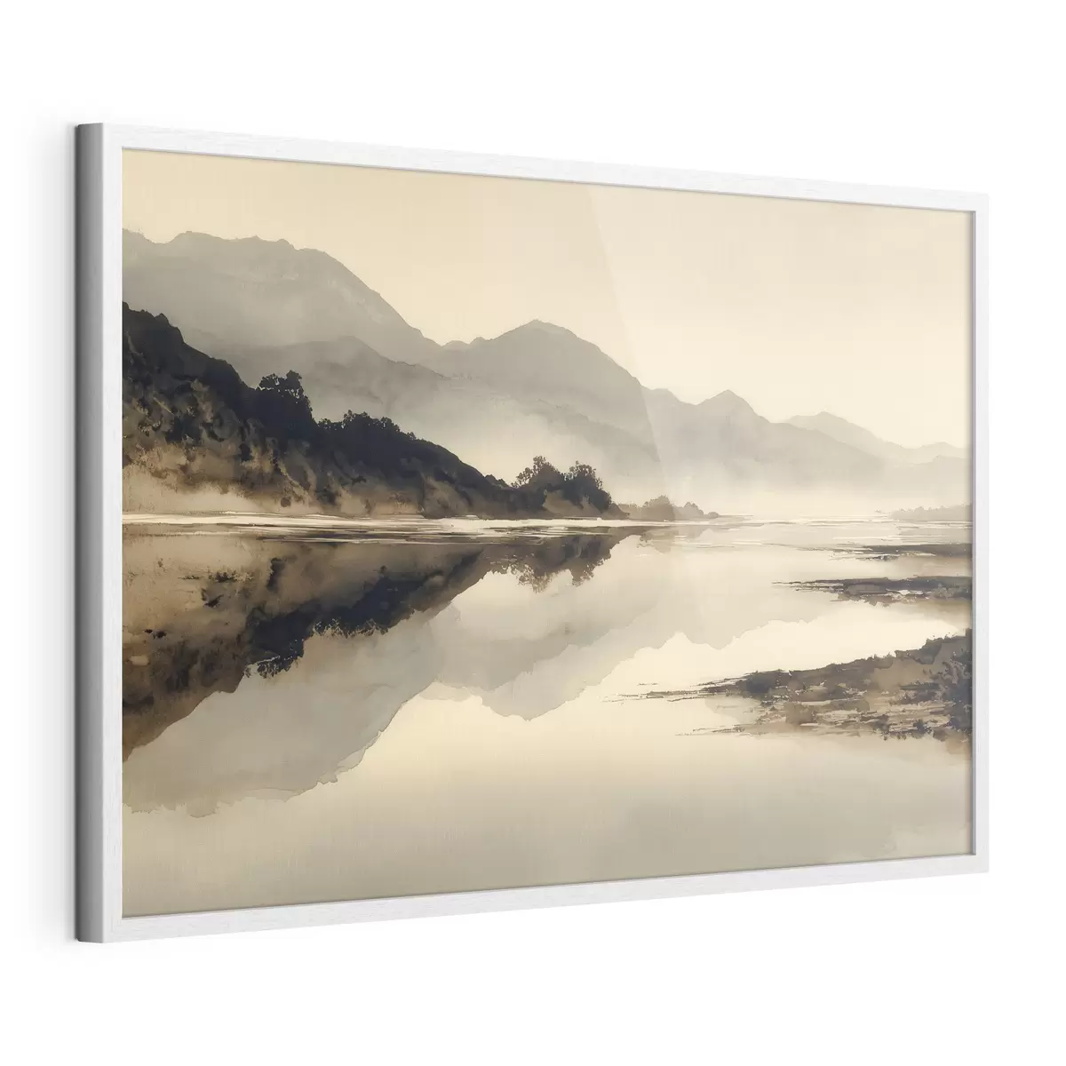 Poster Paysage montagneux serein avec reflet dans l'eau f49185