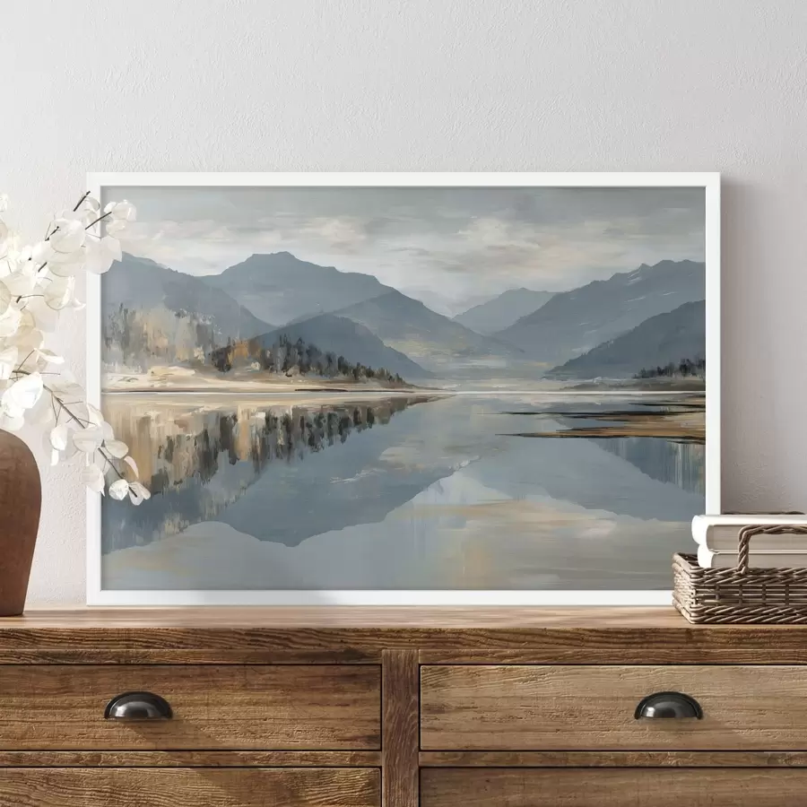 Papier peint Lac de montagne aux douces nuances de bleu f49187