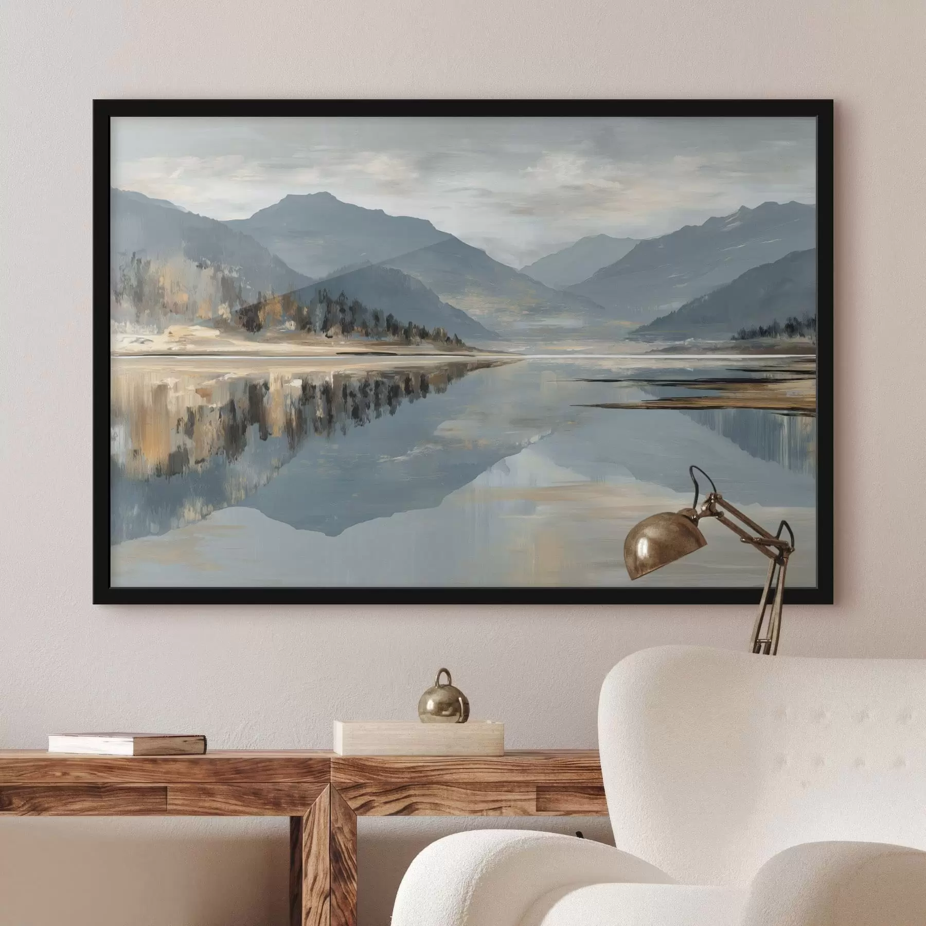Papier peint Lac de montagne aux douces nuances de bleu f49187