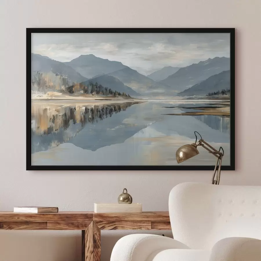 Papier peint Lac de montagne aux douces nuances de bleu f49187