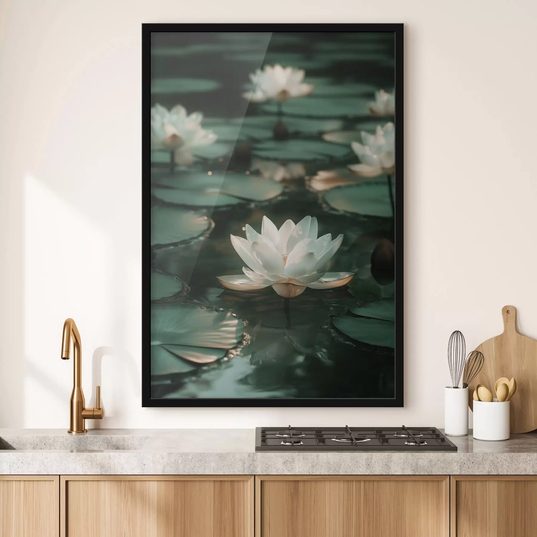 Papier peint Des fleurs de lotus pâles sur une eau sombre f49197