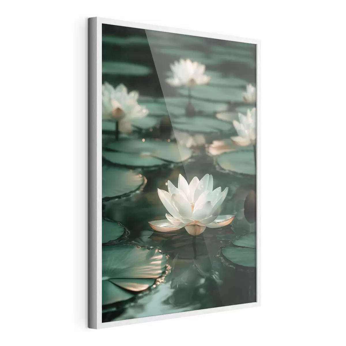 Poster Des fleurs de lotus pâles sur une eau sombre f49197