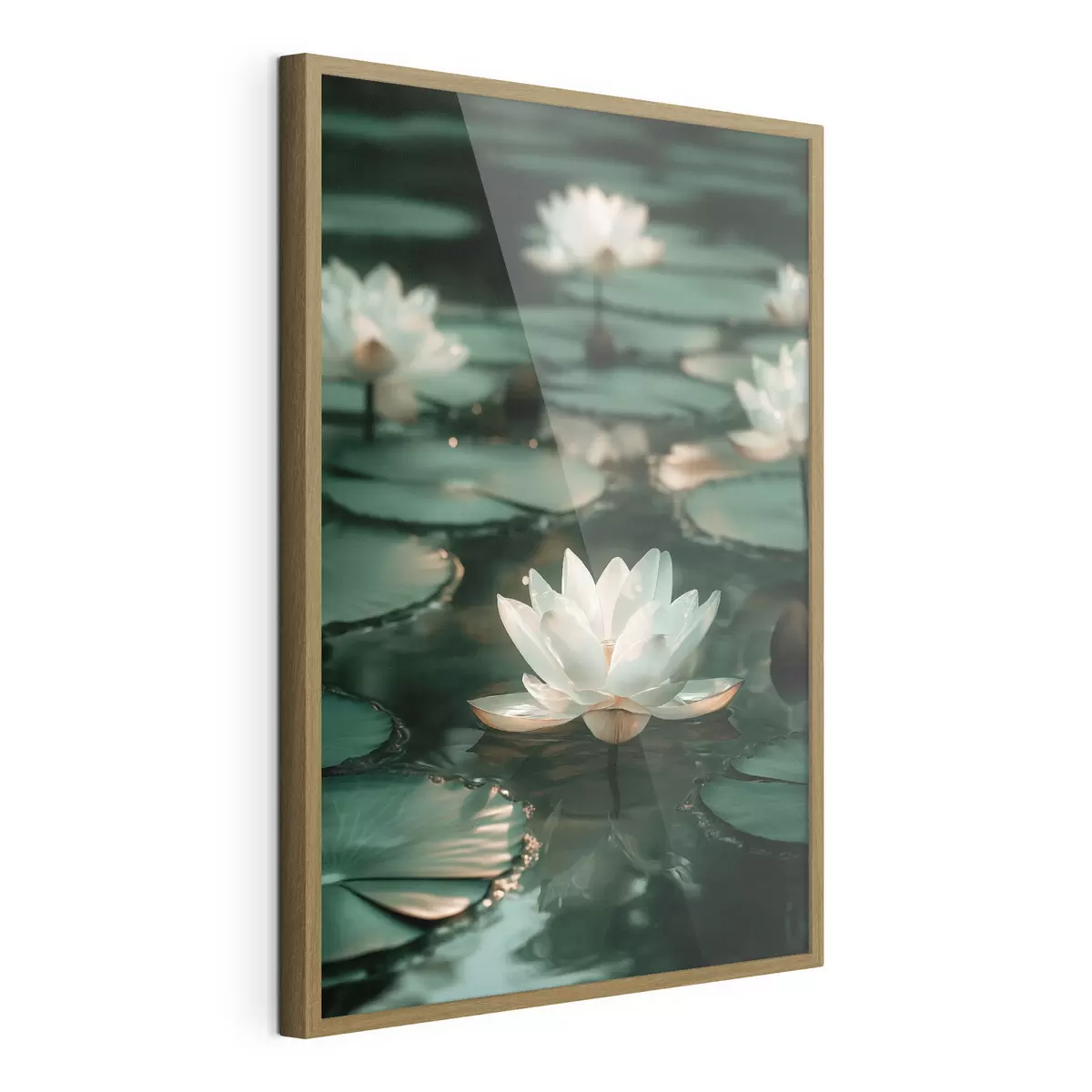 Poster Des fleurs de lotus pâles sur une eau sombre f49197