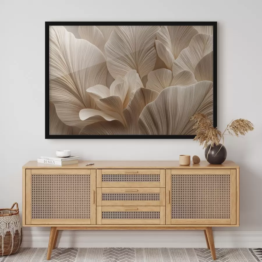Papier peint Feuilles en relief dans des tons beiges chauds f49198