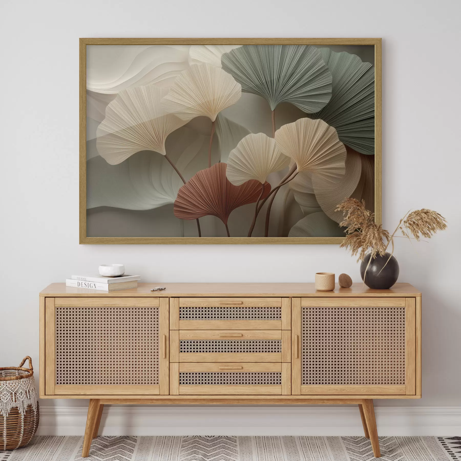 Papier peint Feuilles de ginkgo stylisées dans des tons pastel chauds f49199