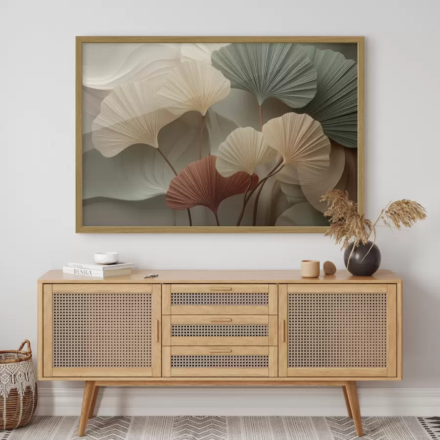Papier peint Feuilles de ginkgo stylisées dans des tons pastel chauds f49199