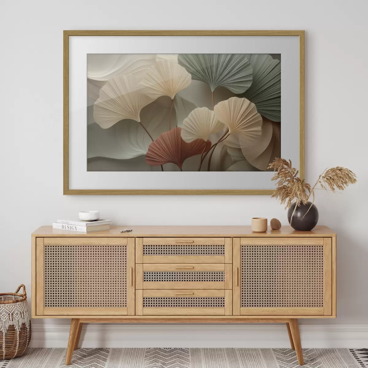 Poster Feuilles de ginkgo stylisées dans des tons pastel chauds f49199