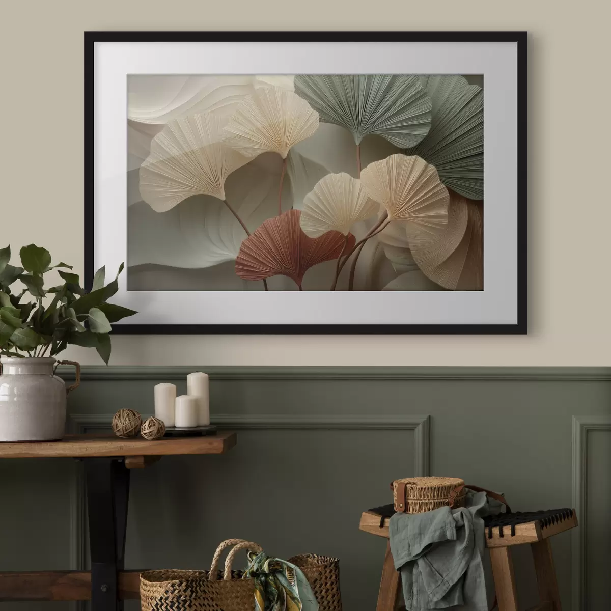 Poster Feuilles de ginkgo stylisées dans des tons pastel chauds f49199