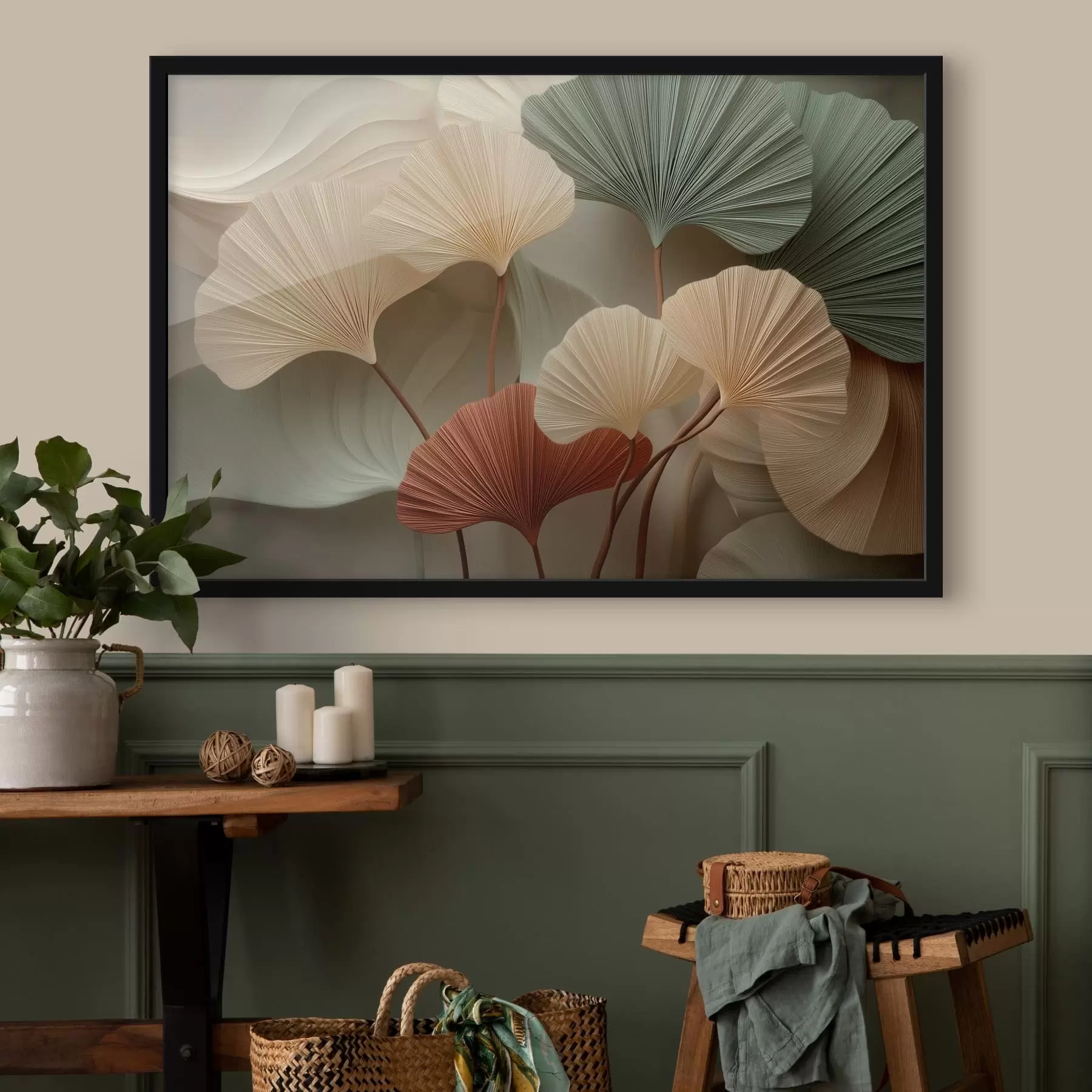 Papier peint Feuilles de ginkgo stylisées dans des tons pastel chauds f49199