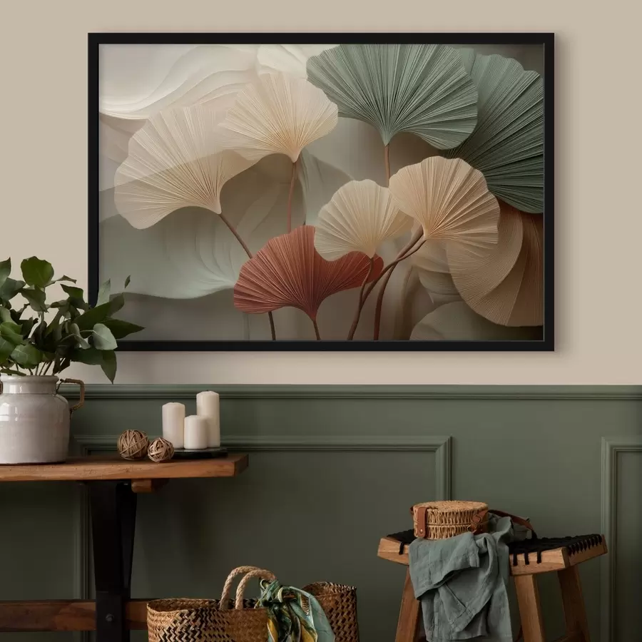 Papier peint Feuilles de ginkgo stylisées dans des tons pastel chauds f49199