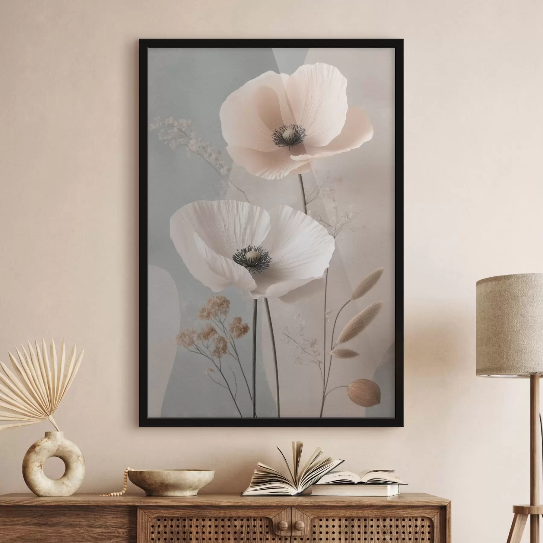 Papier peint Des coquelicots pâles sur un fond aux tons pastel f49200