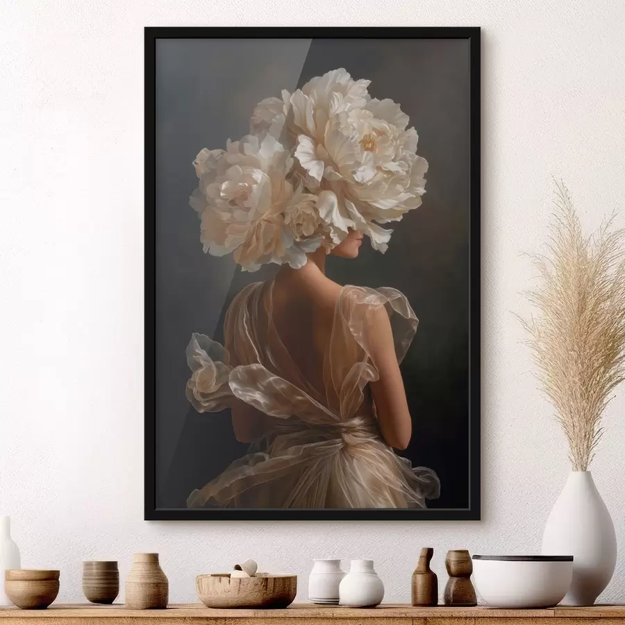 Papier peint Femme en robe avec une coiffe fleurie f49202