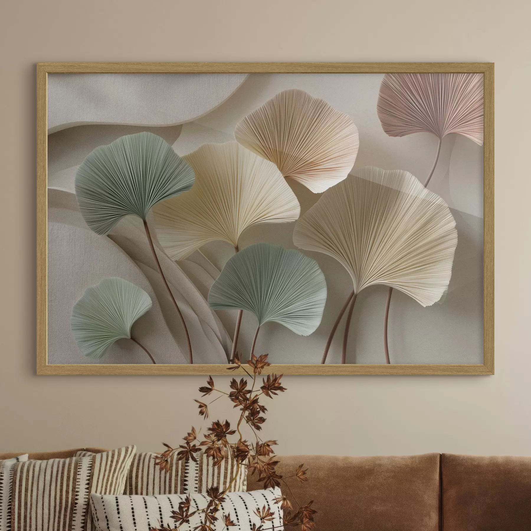 Papier peint Ginkgo aux tons feutrés f49207