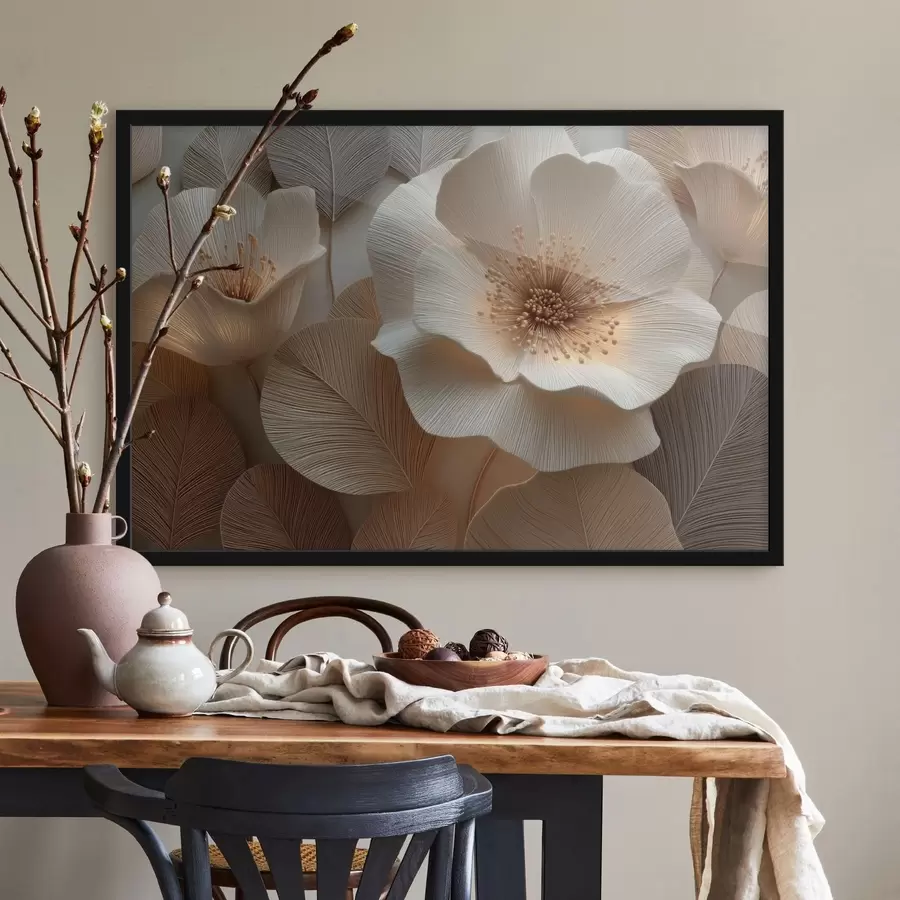 Papier peint Des fleurs et des feuilles superposées dans des tons chauds f49218