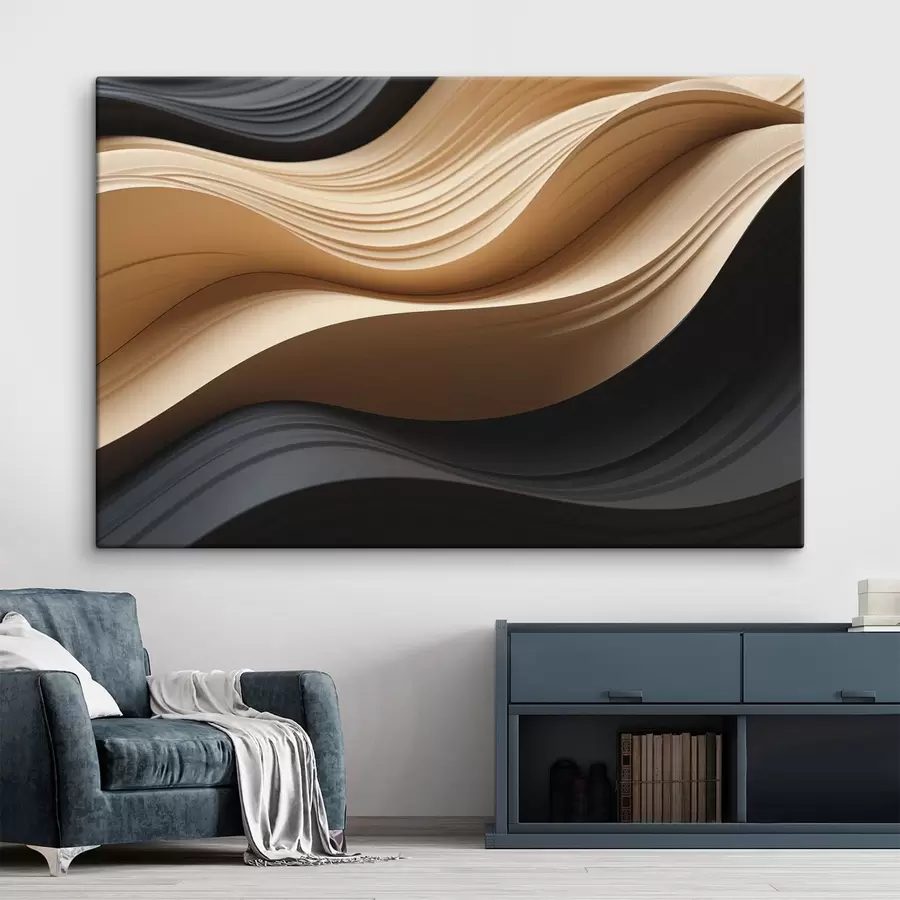 Tableau Des lignes abstraites fluides dans des tons noirs et chauds s49180