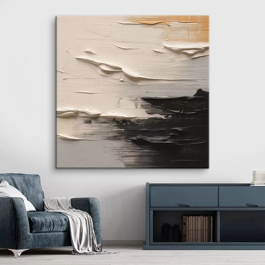Tableau Abstraction texturée avec des traits crème et noirs s49184
