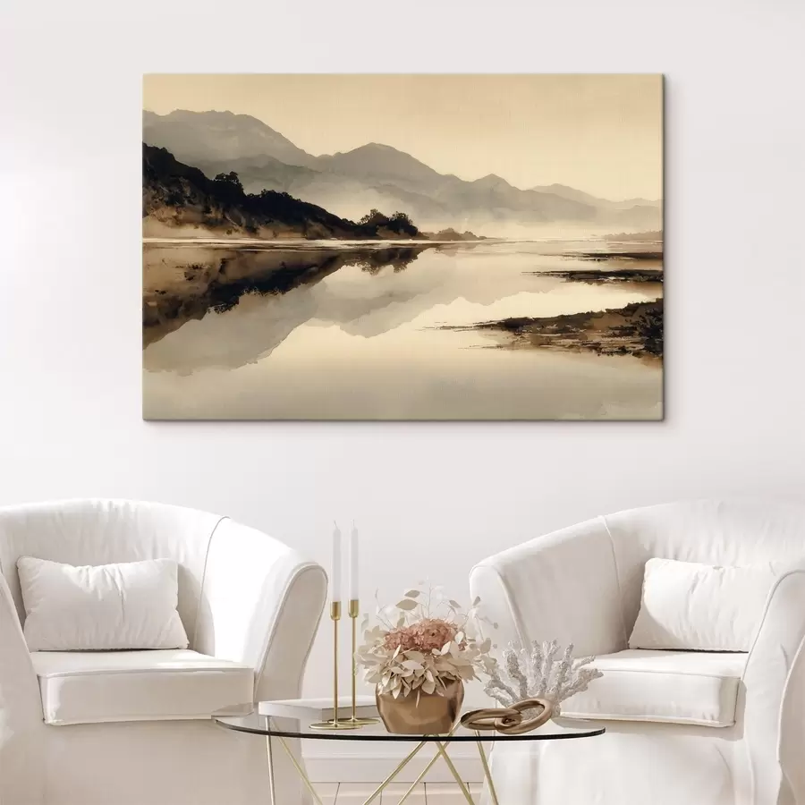Tableau Paysage montagneux serein avec reflet dans l'eau s49185