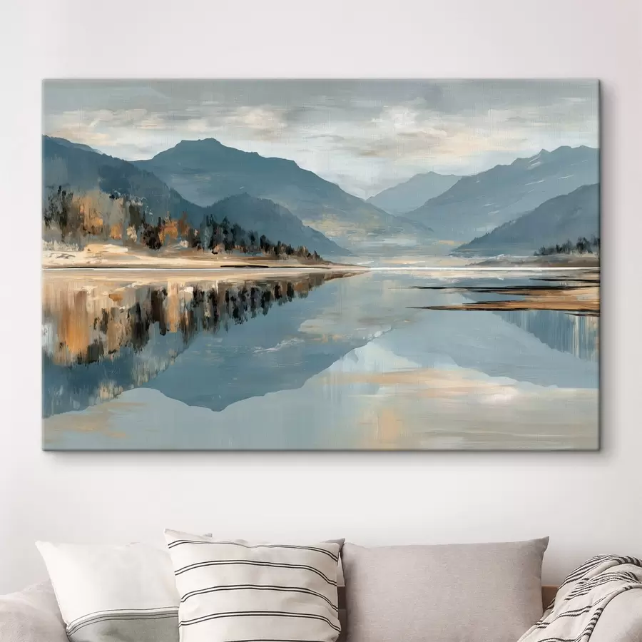Tableau Lac de montagne aux douces nuances de bleu s49187
