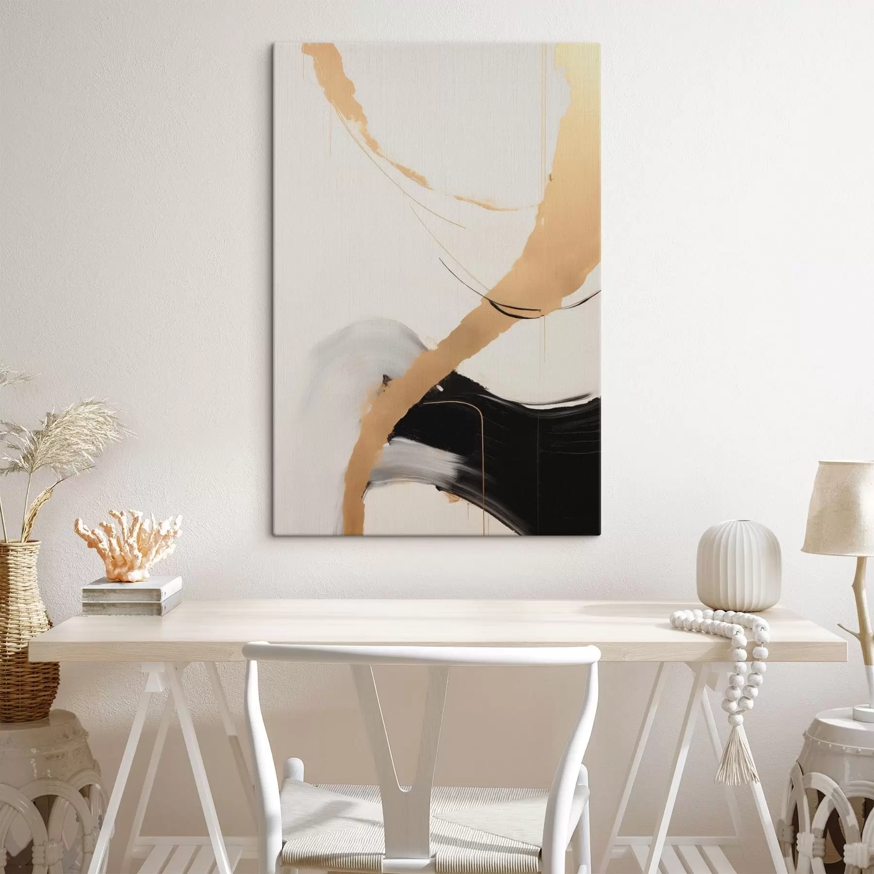 Tableau Traits abstraits dans des tons beiges et noirs s49189