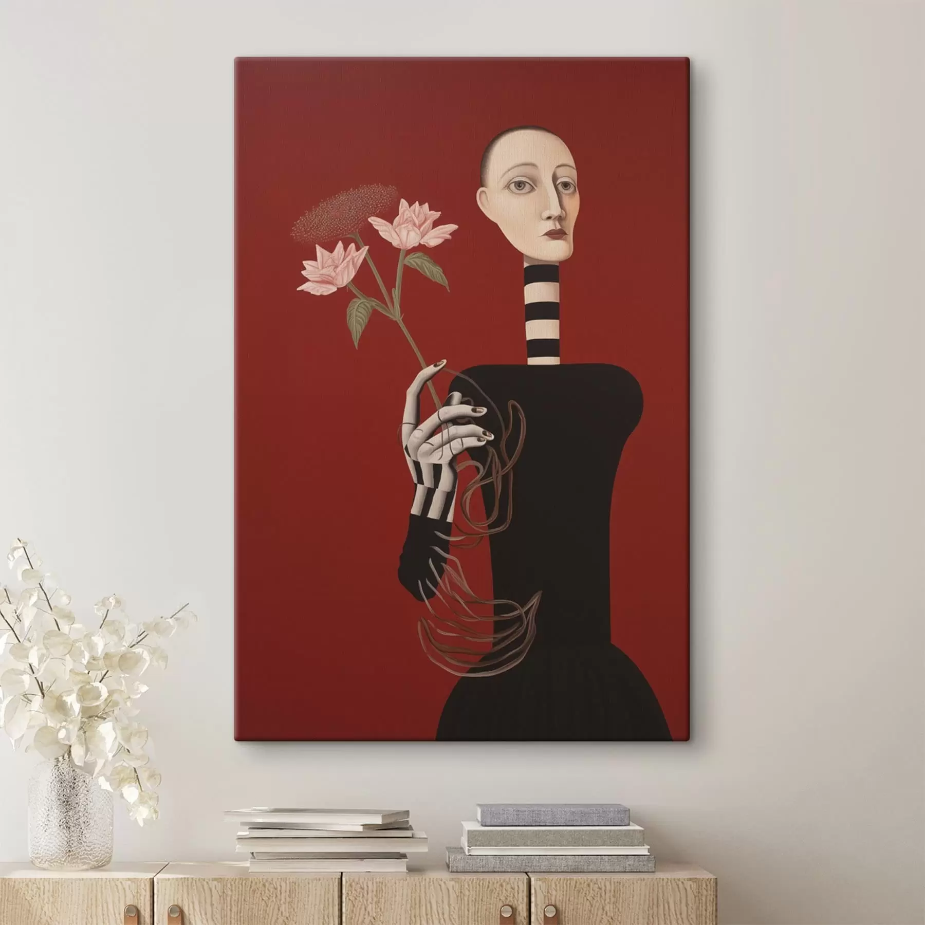 Tableau Portrait stylisé d'une femme avec des fleurs s49190