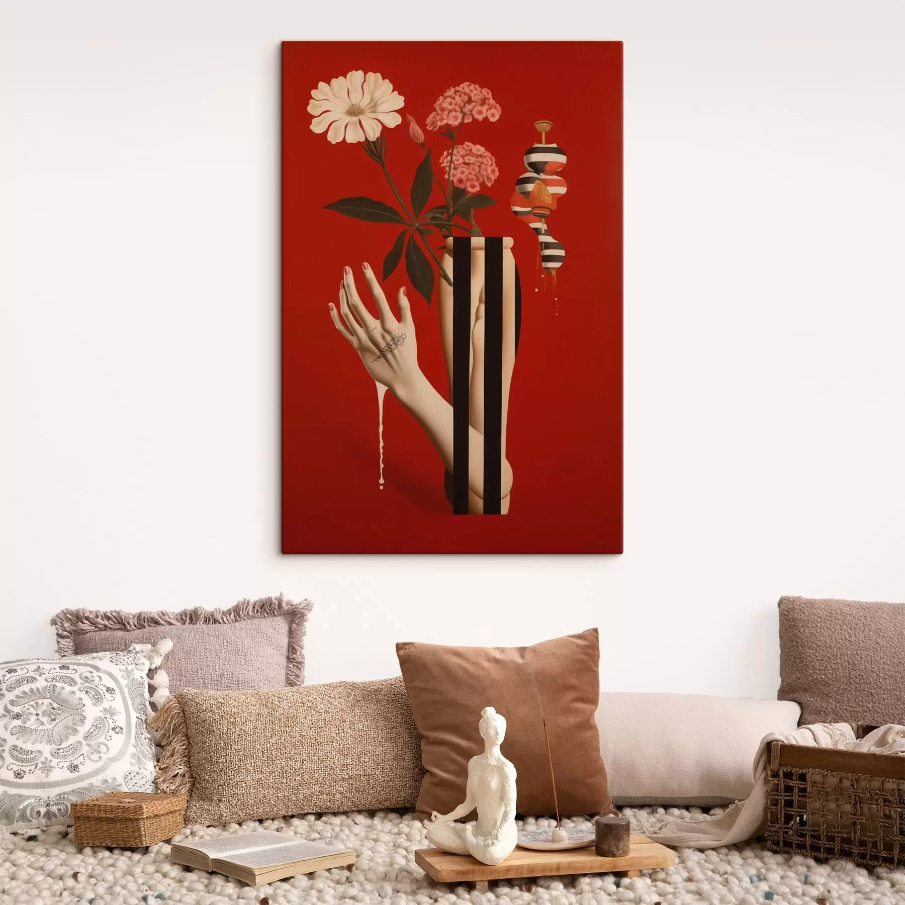 Tableau Composition abstraite avec un vase et des fleurs s49192