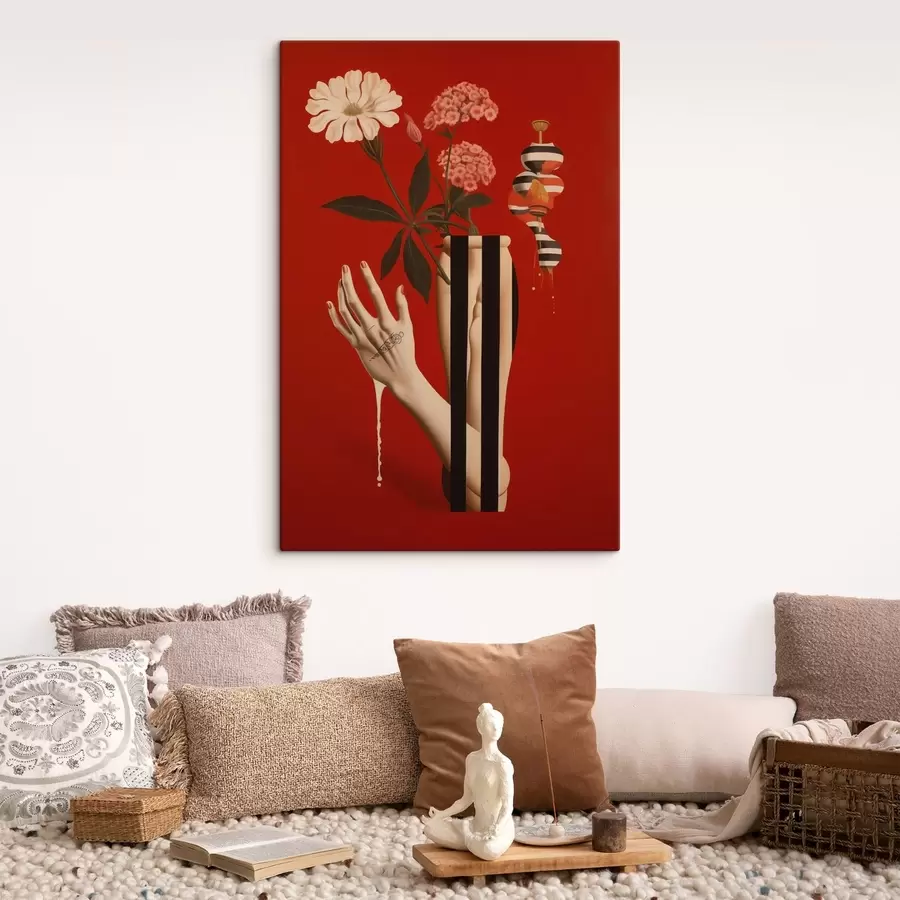 Tableau Composition abstraite avec un vase et des fleurs s49192