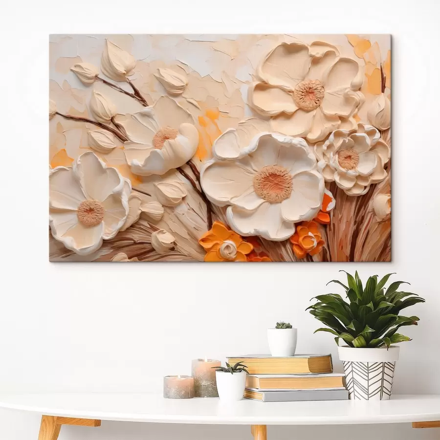 Tableau Fleurs pâles texturées, dessinées à l'aide de traits superposés s49193