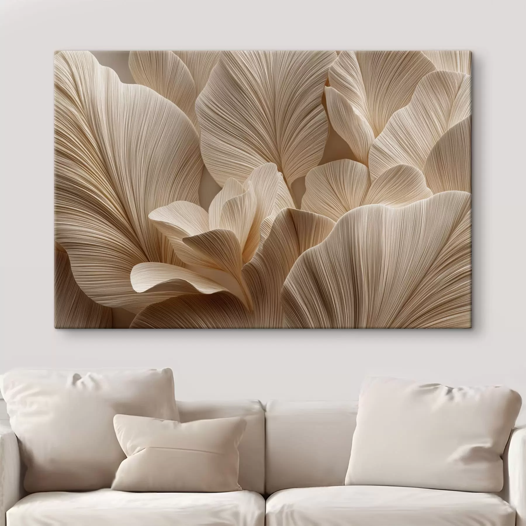 Tableau Feuilles en relief dans des tons beiges chauds s49198