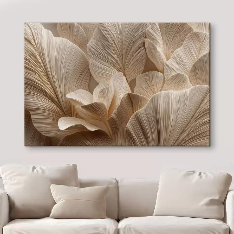 Tableau Feuilles en relief dans des tons beiges chauds s49198