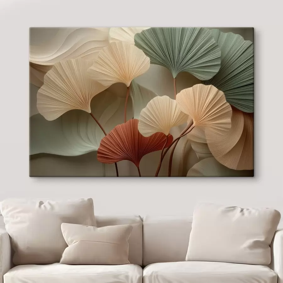 Tableau Feuilles de ginkgo stylisées dans des tons pastel chauds s49199