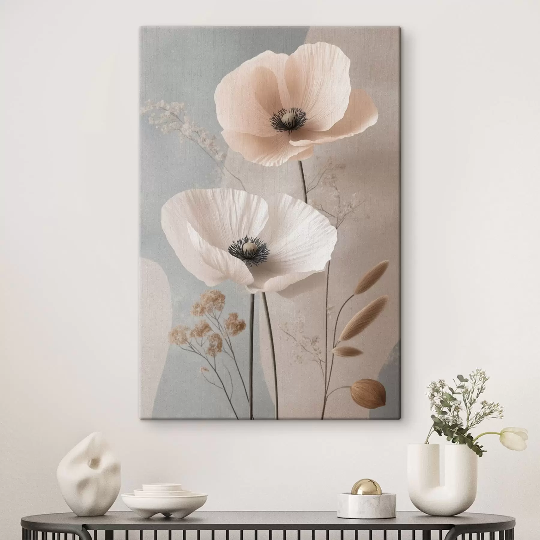 Tableau Des coquelicots pâles sur un fond aux tons pastel s49200
