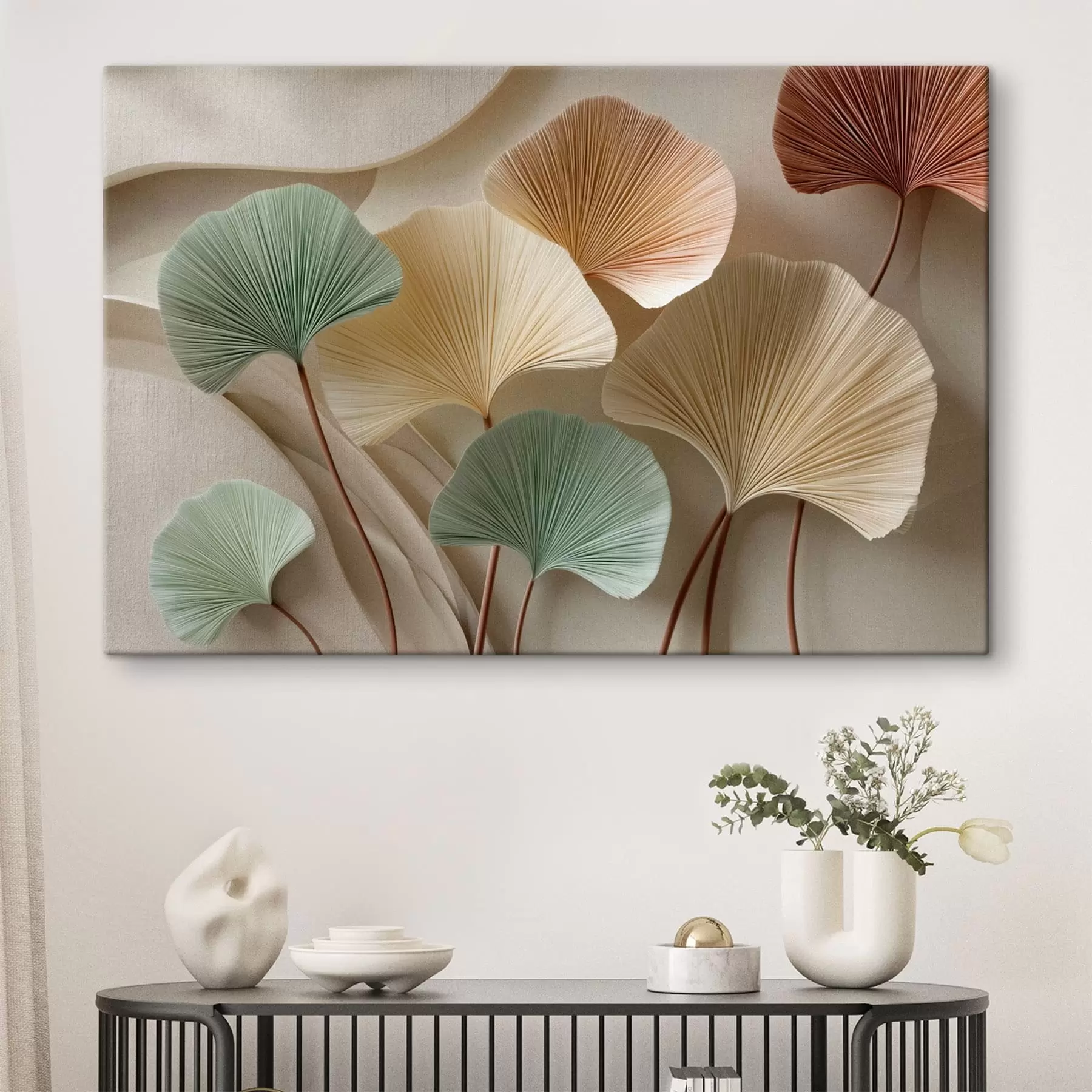 Tableau Feuilles de ginkgo stylisées dans des tons apaisants s49207