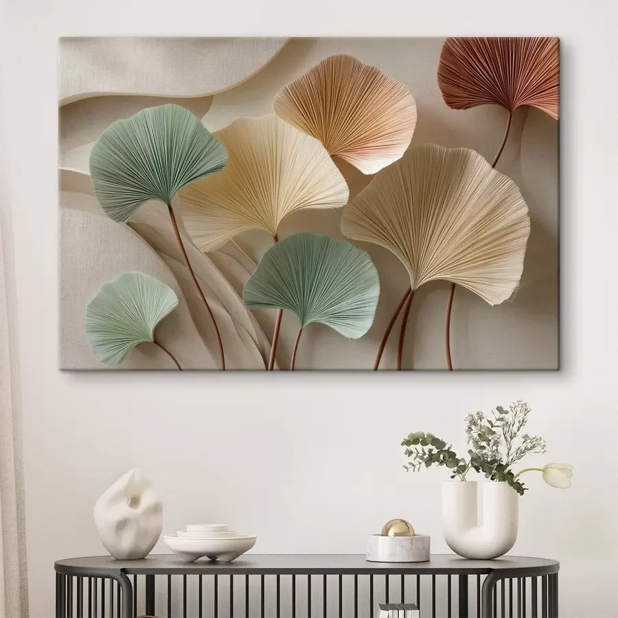 Tableau Feuilles de ginkgo stylisées dans des tons apaisants s49207