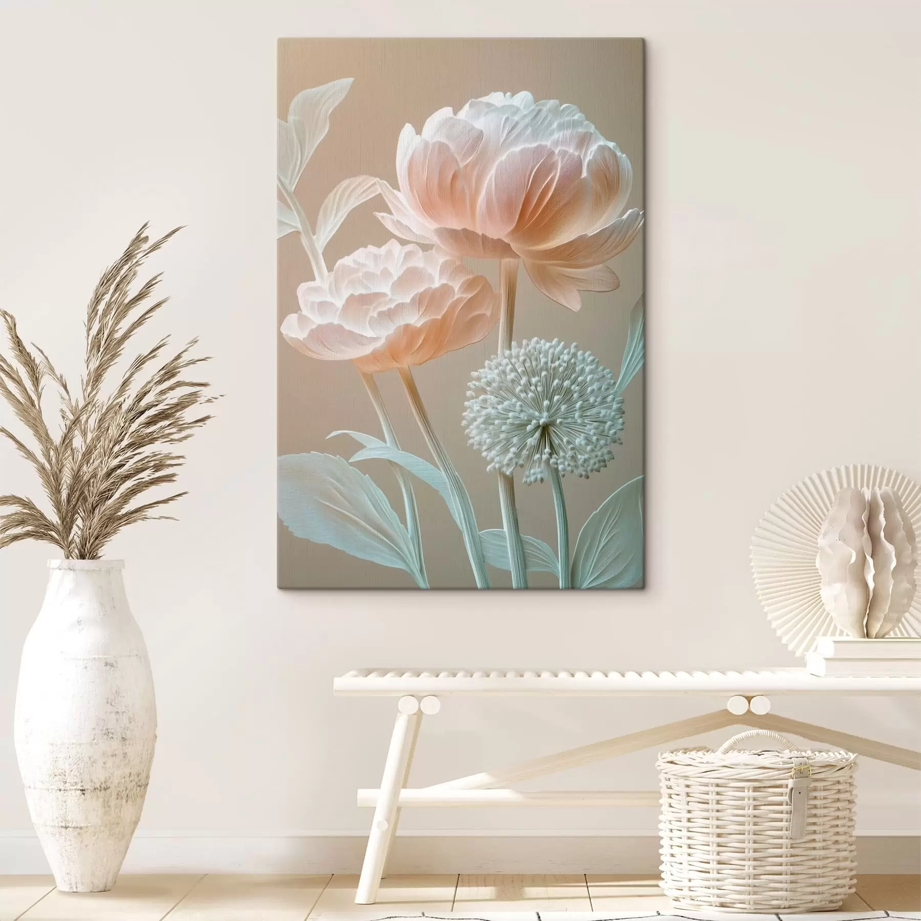 Tableau Des fleurs délicates aux teintes pâles et aux pétales texturés s49208