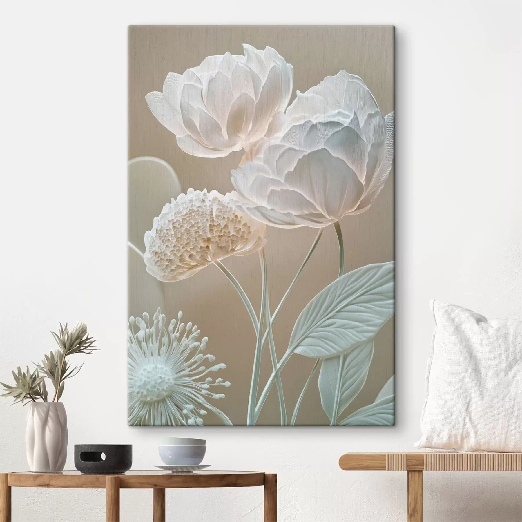 Tableau Fleurs pâles aux pétales d'une texture délicate s49209