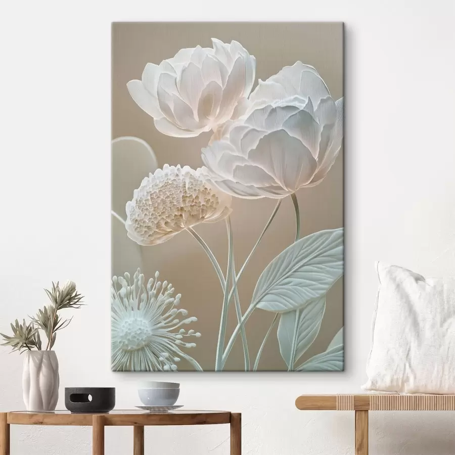 Tableau Fleurs pâles aux pétales d'une texture délicate s49209