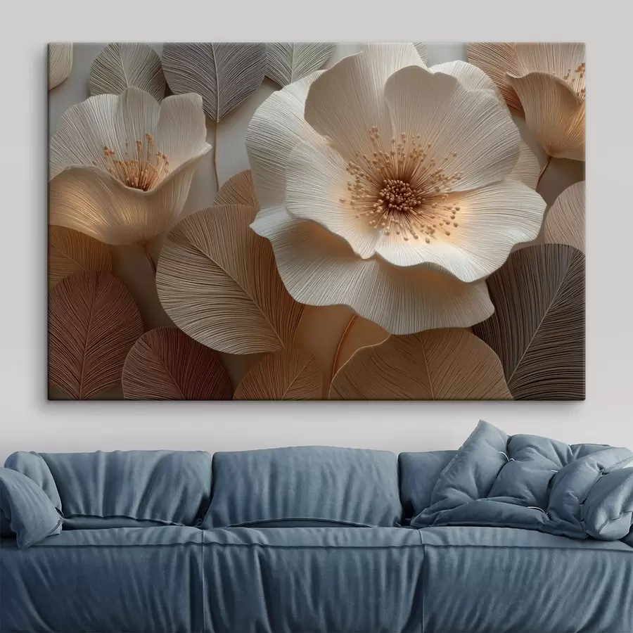Tableau Des fleurs et des feuilles superposées dans des tons chauds s49218